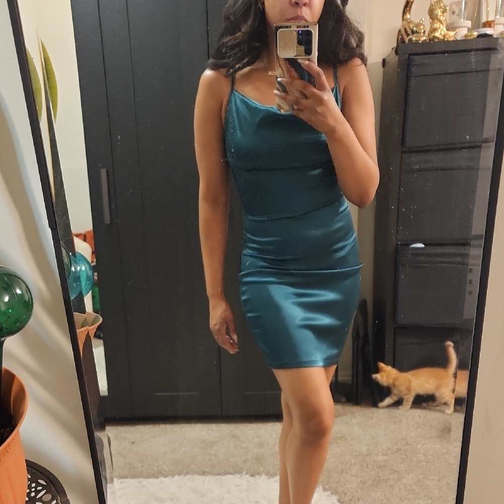 Elegant Teal Satin Dress